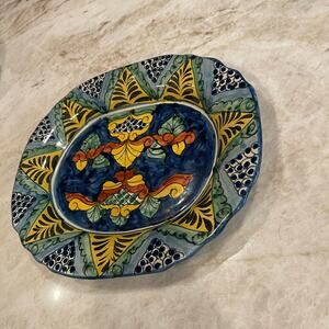 Hand-Painted Mexico folk art terracotta platter by Amora